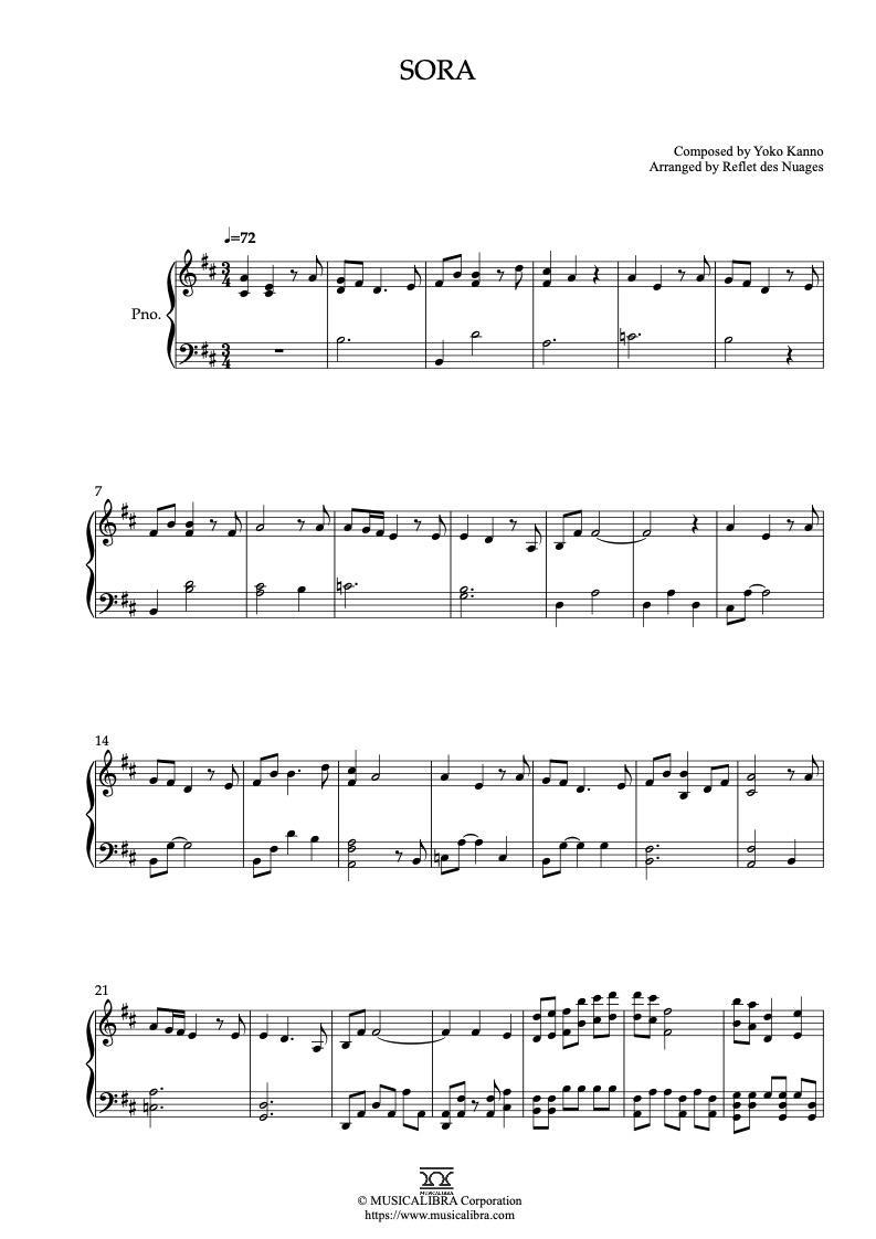 Partitura de Escaflowne Sora arreglada para piano solo