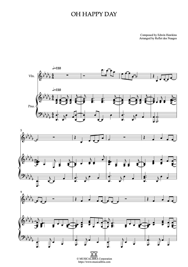 Partitura de Oh Happy Day arreglada para dueto de violín y piano