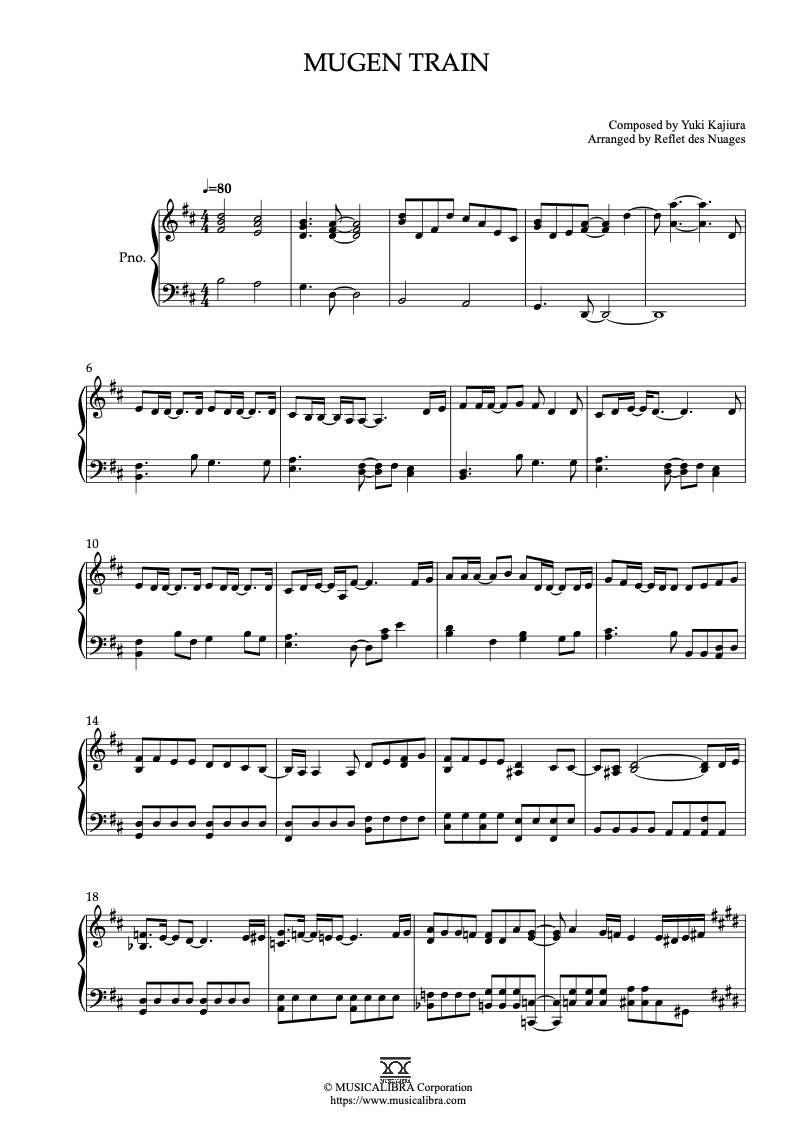 Sheet music of Demon Slayer Mugen Train arranged for piano solo preview page 1