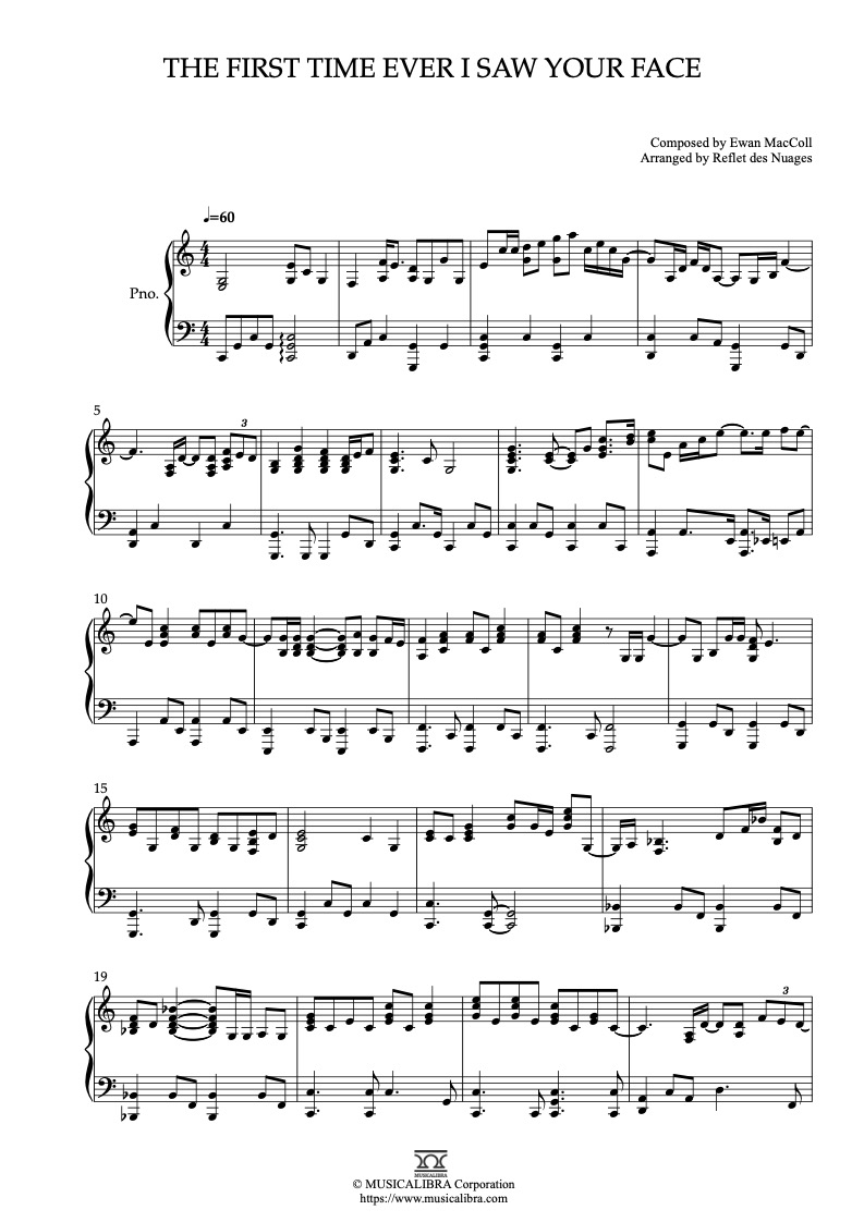 [PIANO SOLO 楽譜] The First Time Ever I Saw Your Face ピアノ 編曲 楽譜 ...