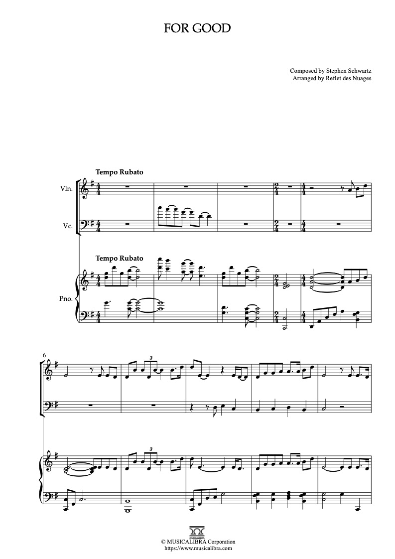 Wicked Themes For Good 三重奏 乐谱 - 小提琴, 大提琴, 钢琴