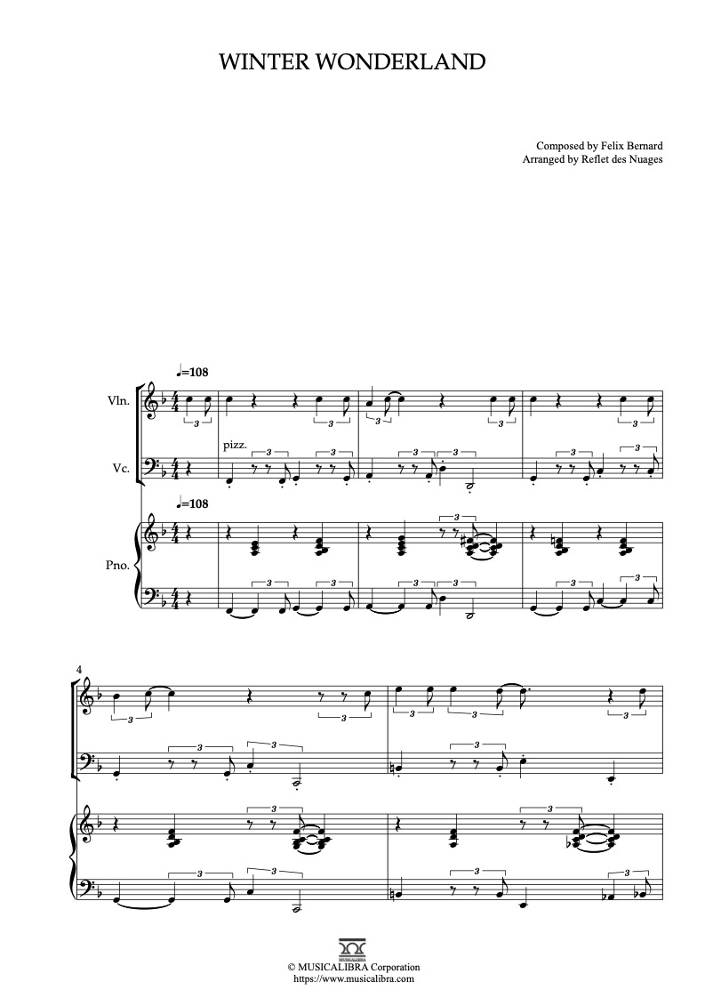 Winter Wonderland 바이올린, 첼로, 피아노 트리오 실내악 앙상블 편곡 악보