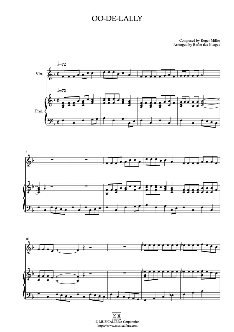 Partitura de Robin Hood Oo-De-Lally arreglada para dueto de violín y piano