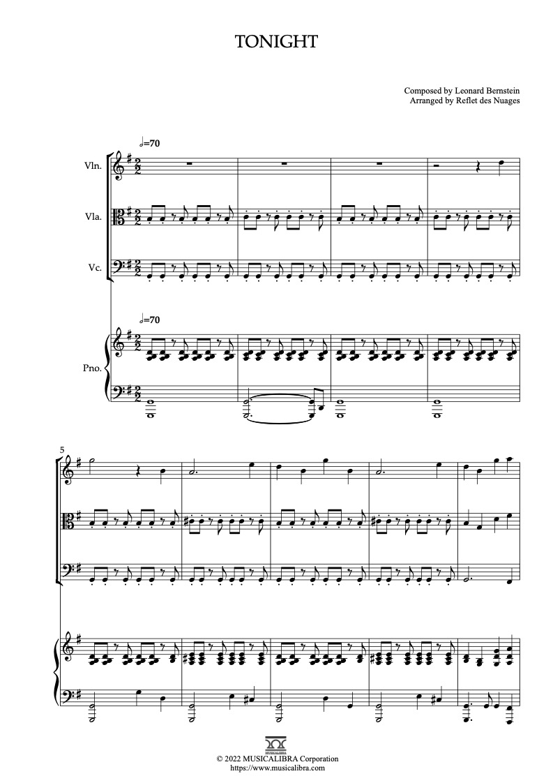  QUARTET SHEET MUSIC Tonight West Side Story Violin Viola Cello 