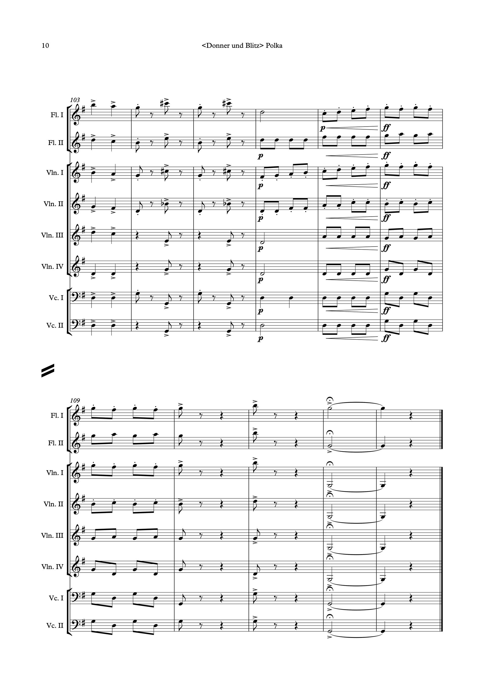 Sheet music of Johann Strauss II's Donner und Blitz Polka Op. 324 arranged for school band preview page 10