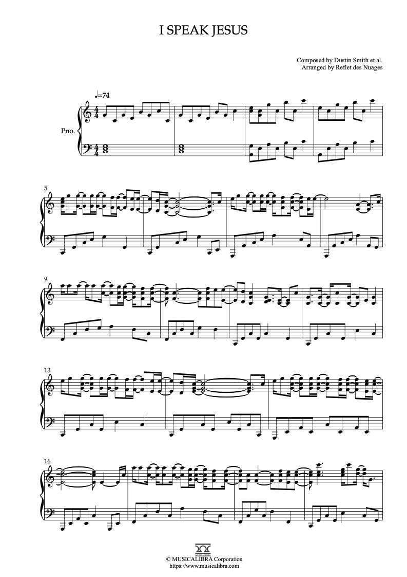 I Speak Jesus 피아노 솔로 편곡 악보
