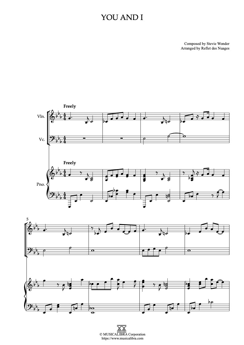 Partitura de Michael Buble You and I arreglada para trío de violín, violonchelo y piano