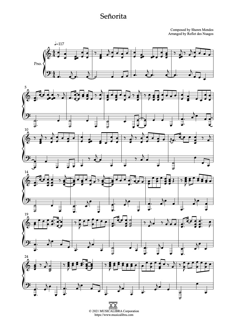Señorita(Shawn Mendes, Camila Cabello) 钢琴 独奏 乐谱