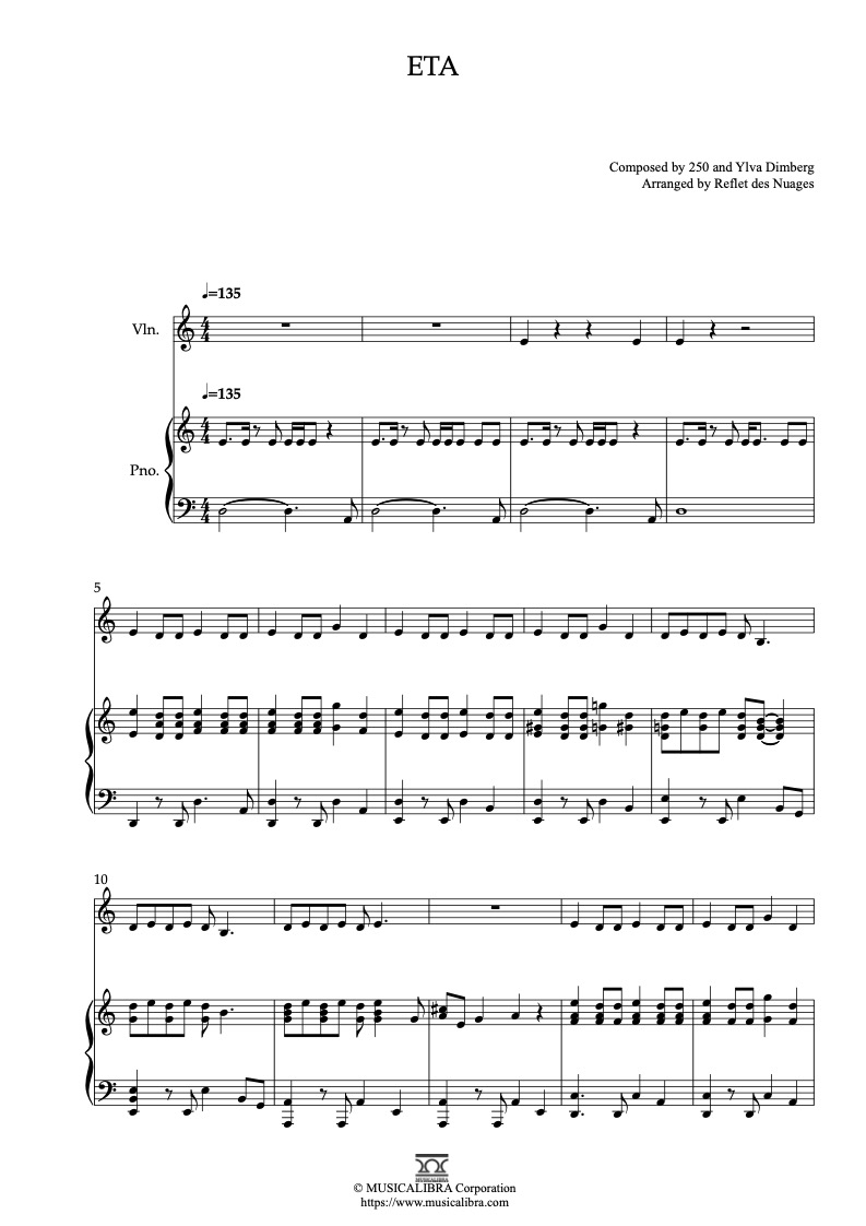 Sheet music of NewJeans ETA arranged for violin and piano duet preview page 1