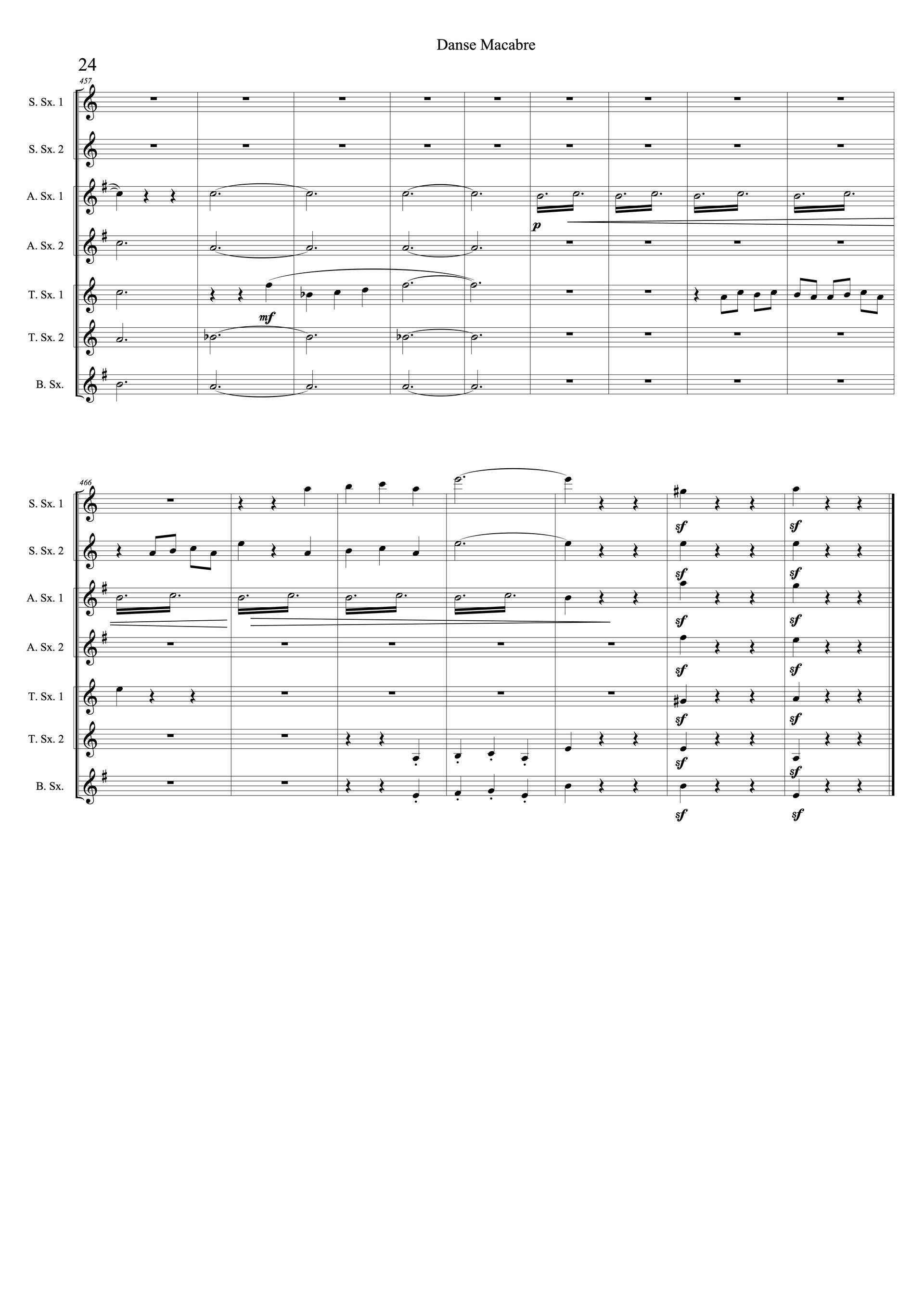 Sheet music of Saint-Saëns' Danse Macabre arranged for saxophone septet preview page 24
