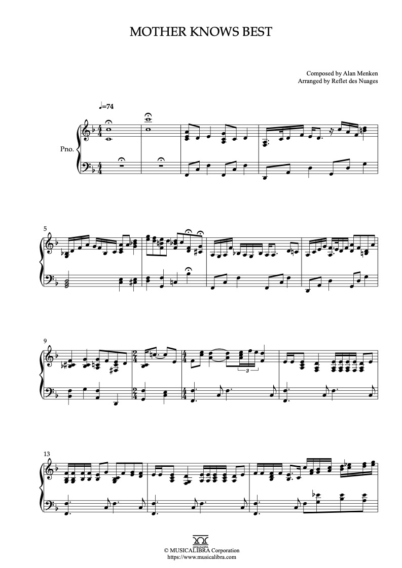 Partitura de Tangled Mother Knows Best arreglada para piano solo