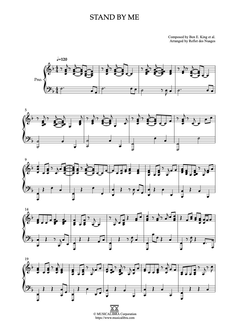 Partitura de Stand by Me arreglada para piano solo