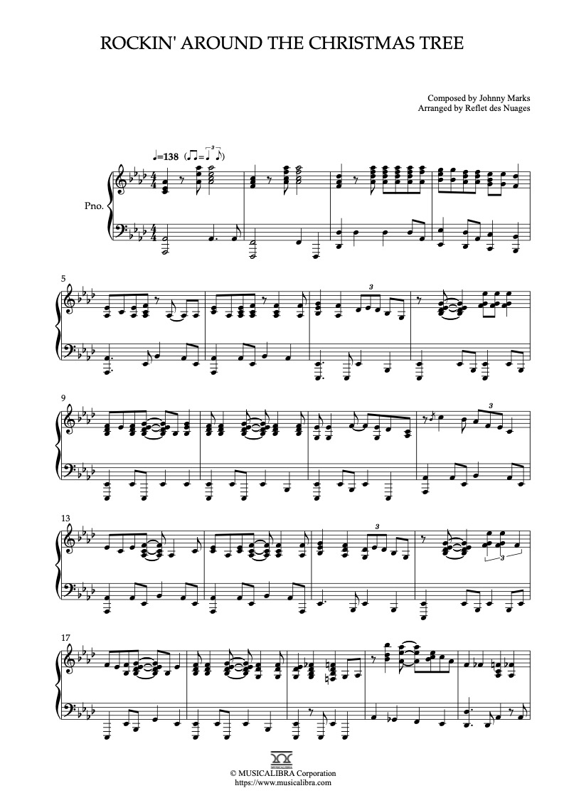 Partitura de brenda lee Rockin' Around the Christmas Tree arreglada para piano solo