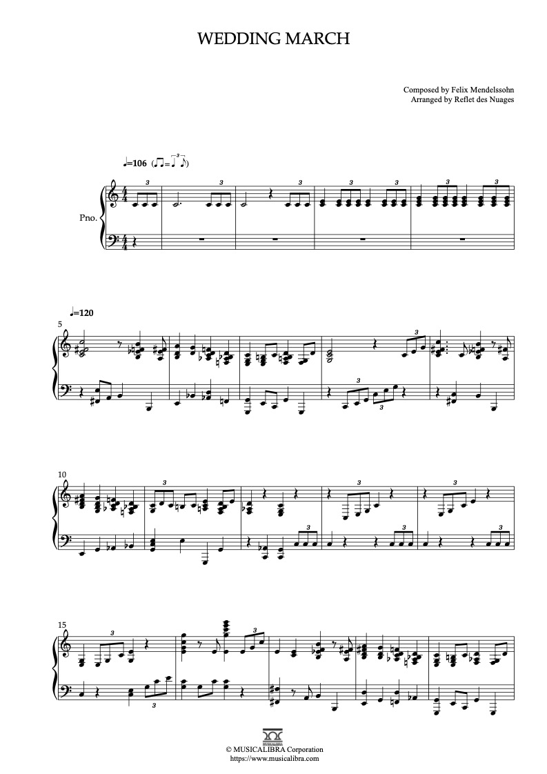 Mendelssohn Wedding March 결혼 행진곡 피아노 편곡 악보