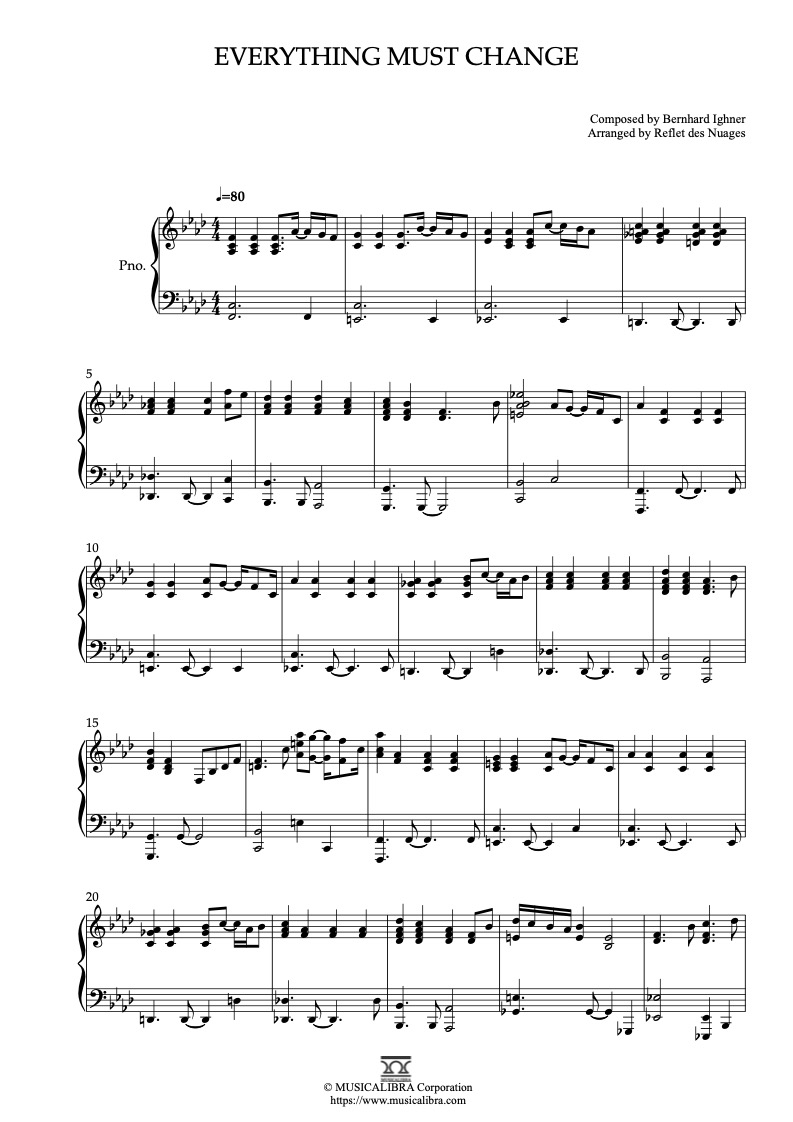 Partitura de Everything Must Change arreglada para piano solo