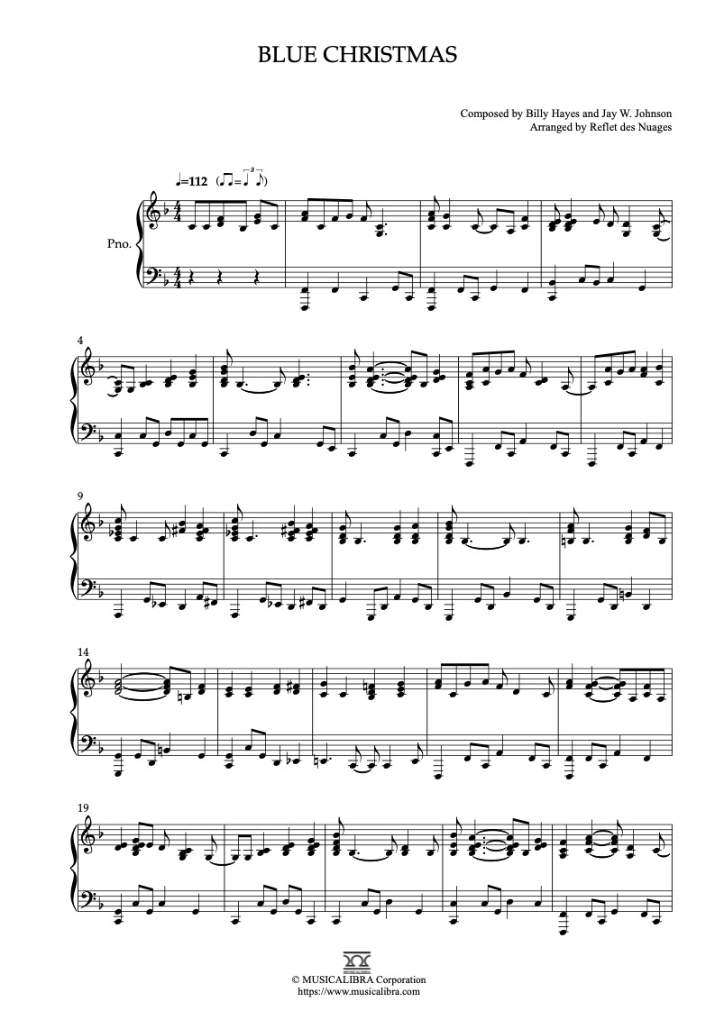 Partitura de Elvis Presley Blue Christmas arreglada para piano solo