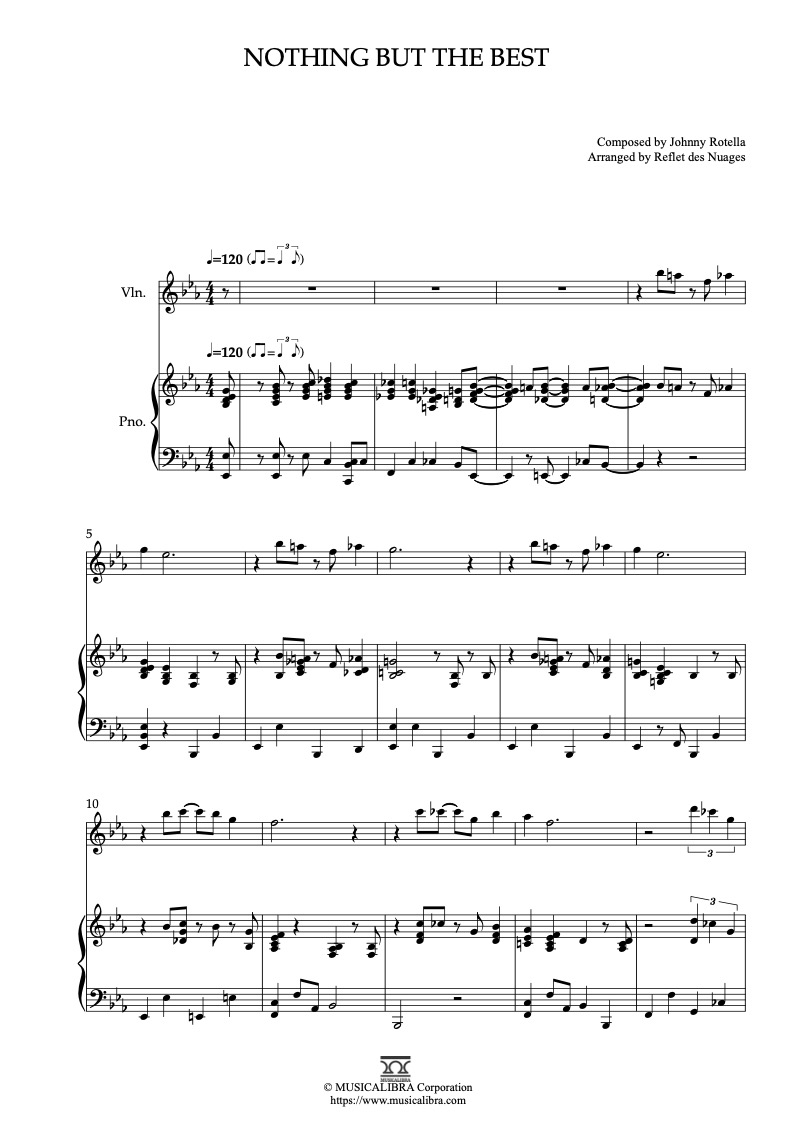 Partitura de Frank Sinatra Nothing but the Best arreglada para dueto de violín y piano