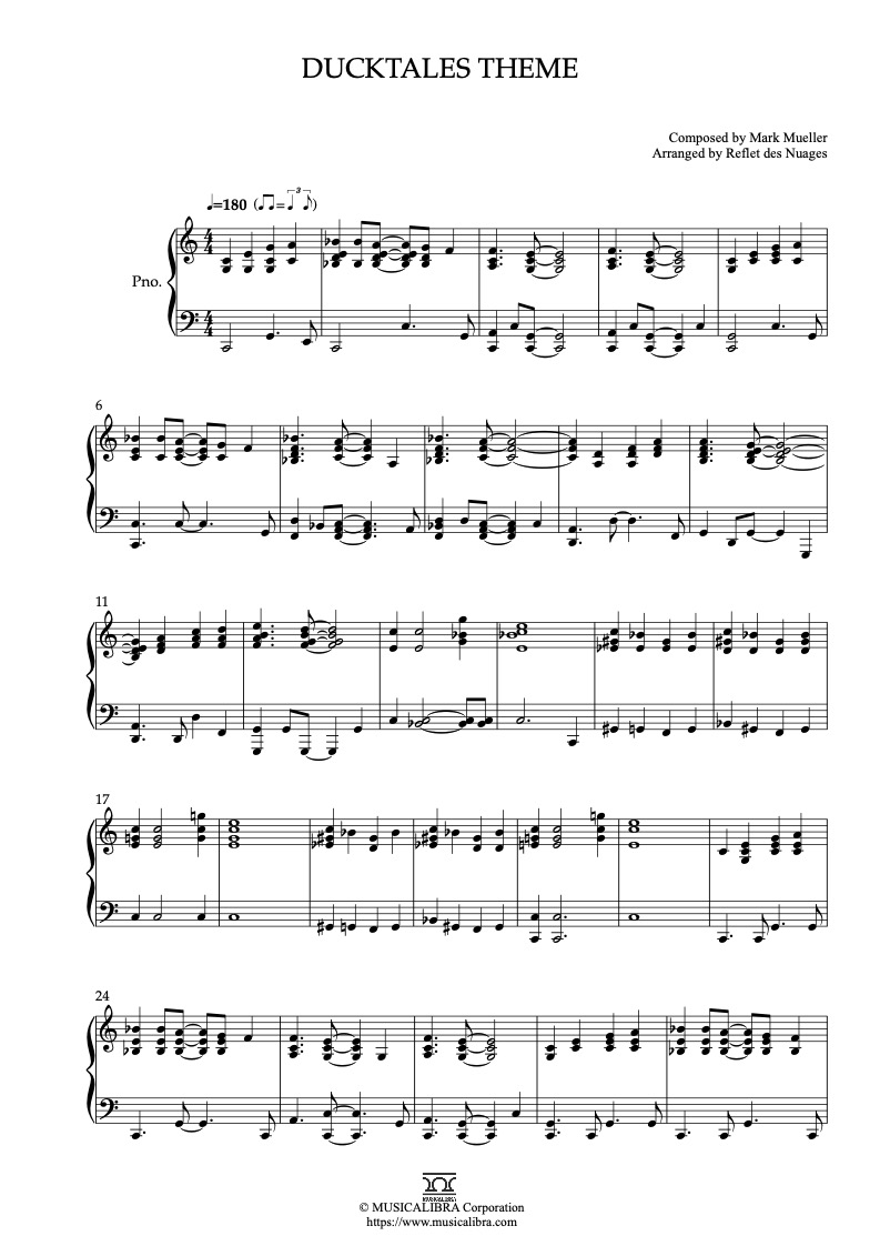 Partitura de DuckTales Theme arreglada para piano solo