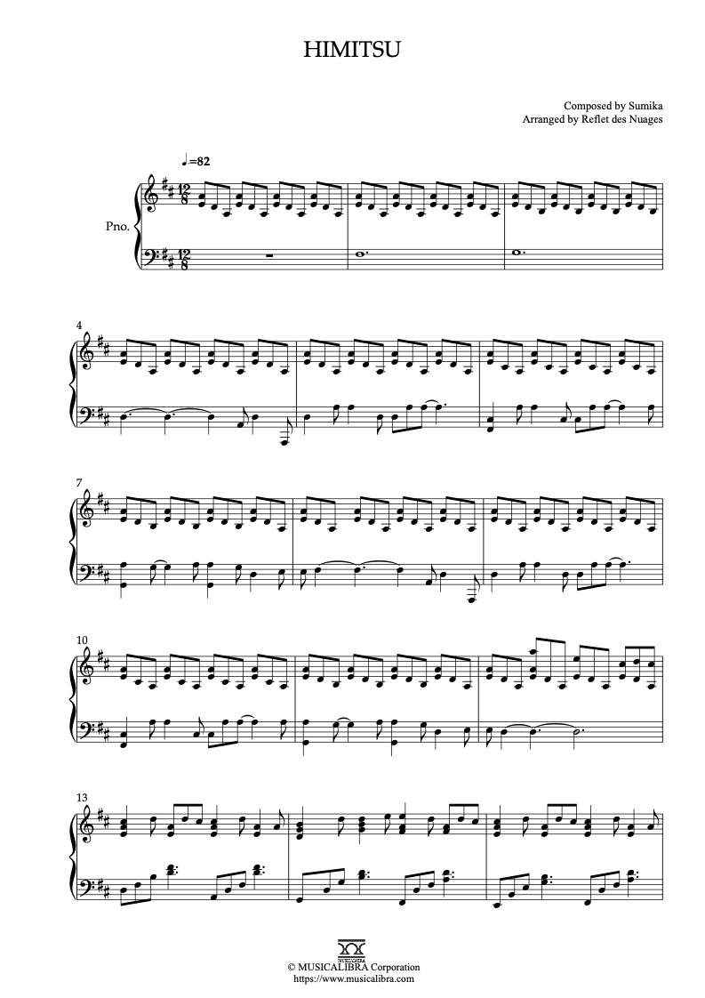 Sheet music of I Want to Eat Your Pancreas Himitsu arranged for piano solo preview page 1