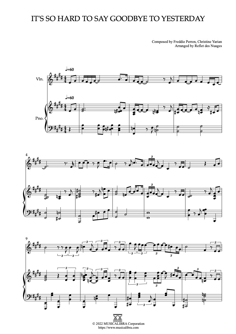 It's So Hard To Say Goodbye To Yesterday Instrumental Download [DUET 楽譜] It's So Hard to Say Goodbye to Yesterday - ヴァイオリン、ピアノデュエット 室内