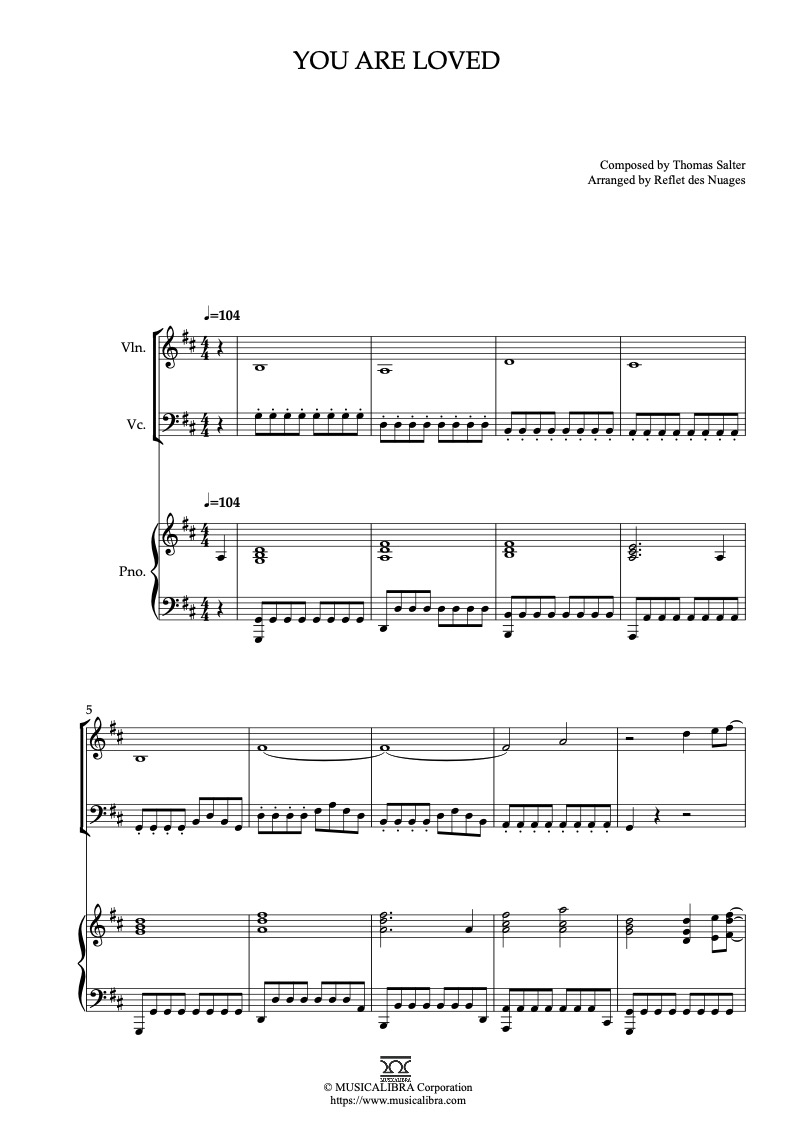 Sheet music of Josh Groban You Are Loved arranged for violin, cello and piano trio chamber ensemble preview page 1