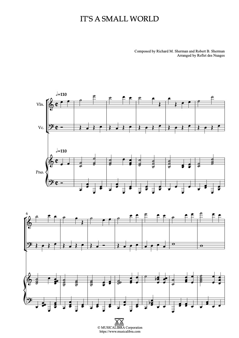 It's a Small World 編曲楽譜 - ヴァイオリン、チェロ、ピアノトリオ