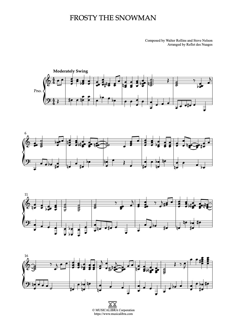 Walter Rollins & Steve Nelson Frosty the Snowman ピアノソロ 編曲 楽譜
