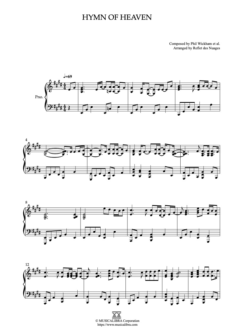 Partitura de Phil Wickham Hymn of Heaven arreglada para piano solo