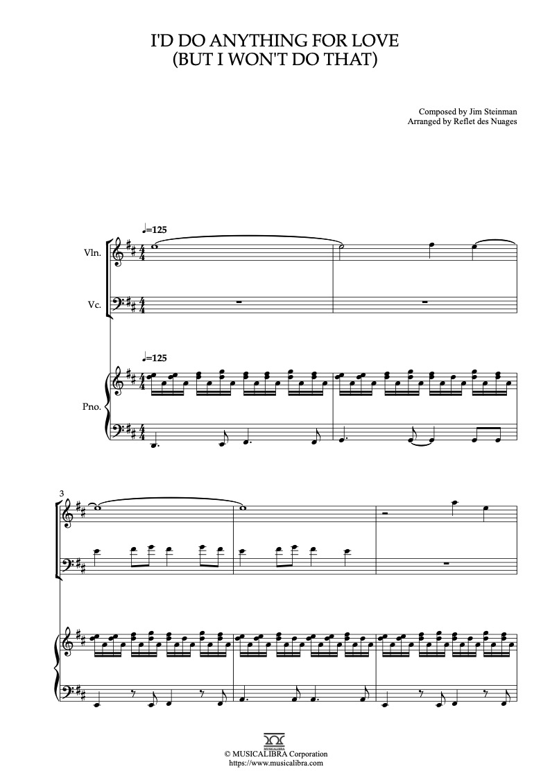 I’d Do Anything for Love (But I Won’t Do That) 三重奏 乐谱 - 小提琴, 大提琴, 钢琴