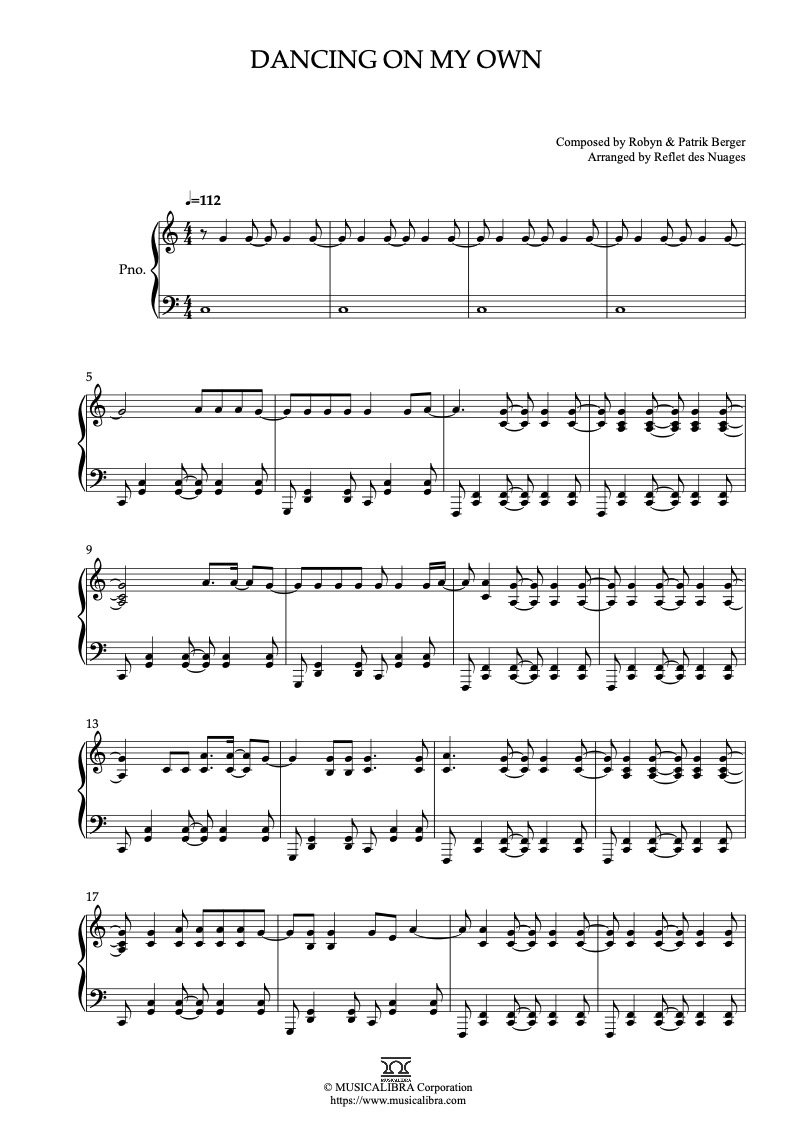 Partitura de Robyn Dancing on My Own arreglada para piano solo
