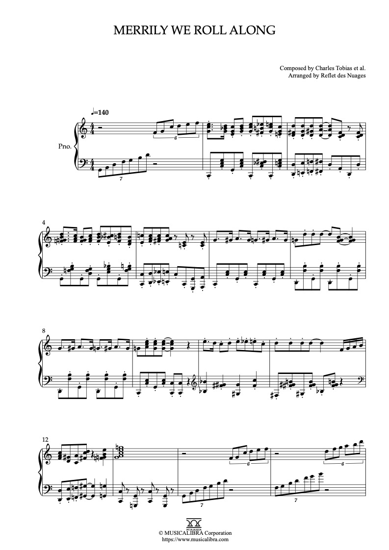 Looney Tunes Merrily We Roll Along ピアノソロ 編曲 楽譜