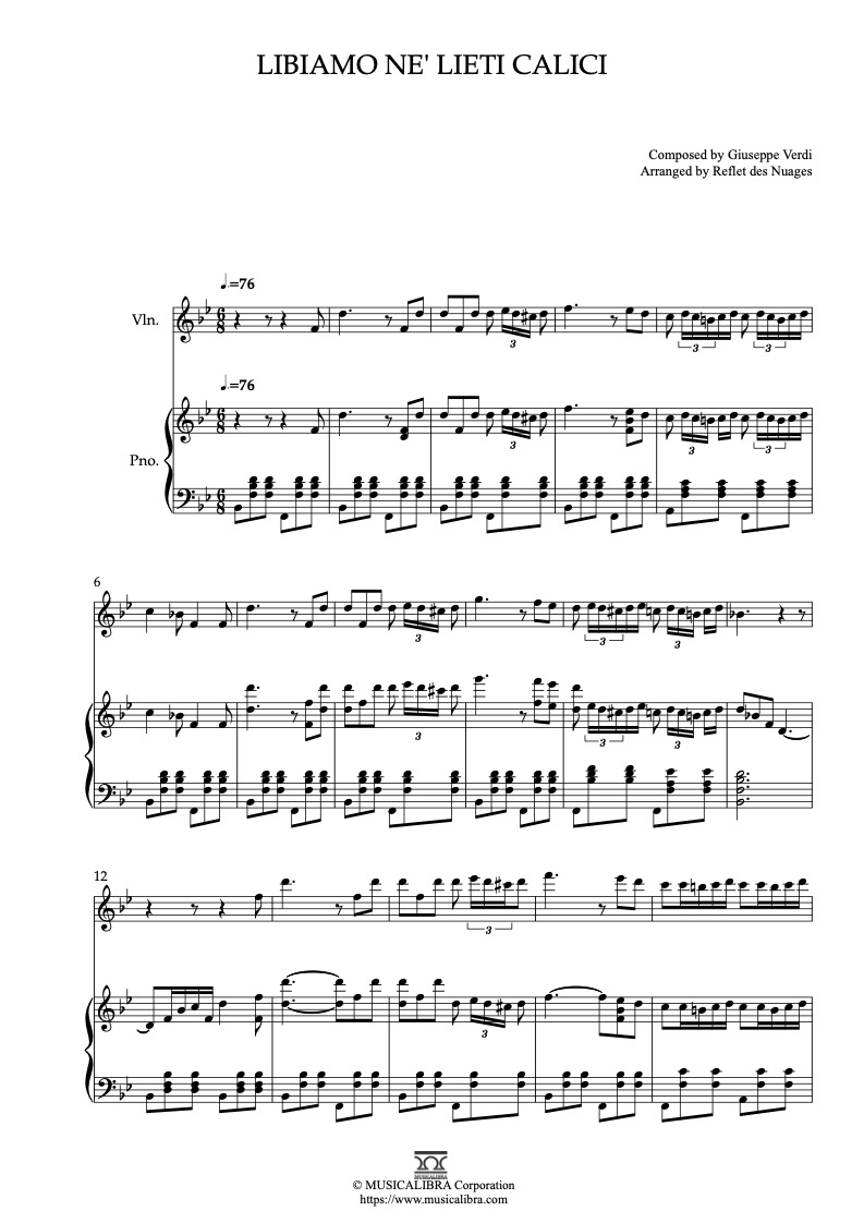[DUET SHEET MUSIC] Libiamo ne' lieti calici - Violin and Piano Chamber