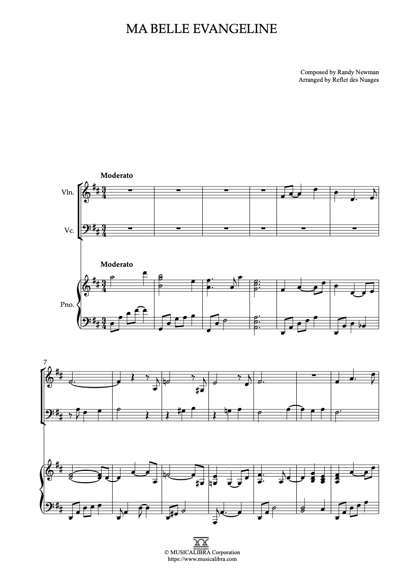 Partitura de The Princess and the Frog Ma Belle Evangeline arreglada para trío de violín, violonchelo y piano