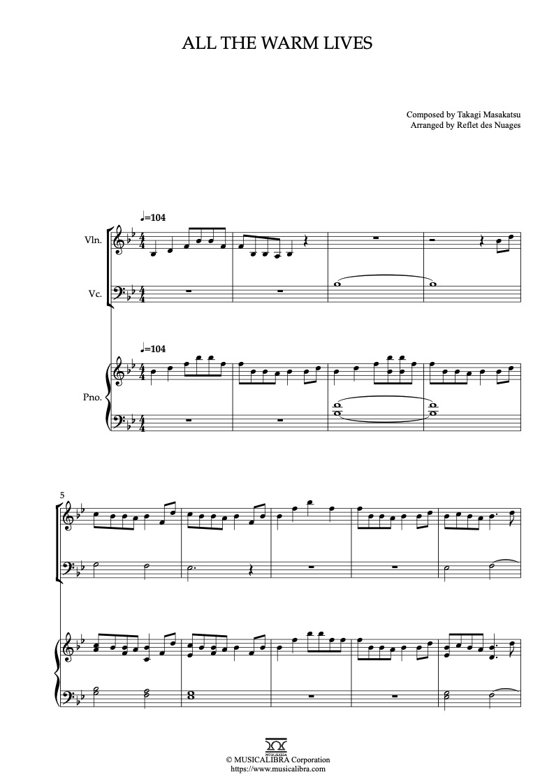 Sheet music of Maria Elena arranged for violin, cello and piano trio chamber ensemble preview page 1