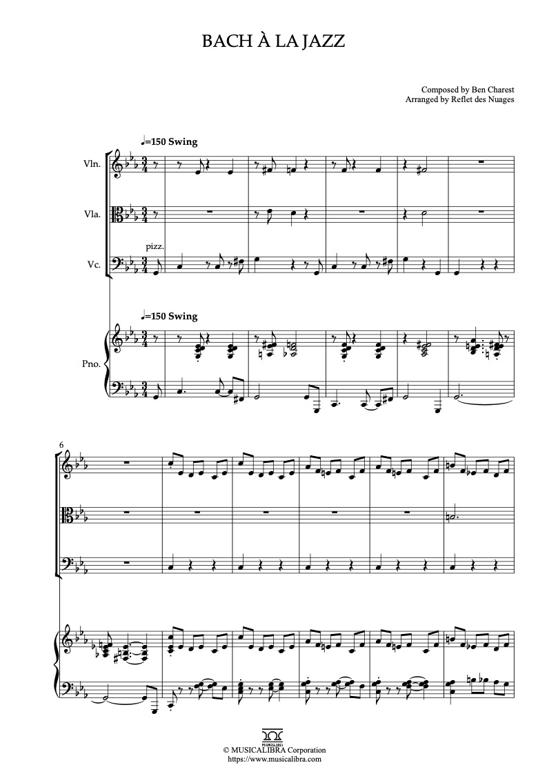 The Triplets of Belleville Bach à la jazz 四重奏 乐谱 - 小提琴, 中提琴, 大提琴, 钢琴