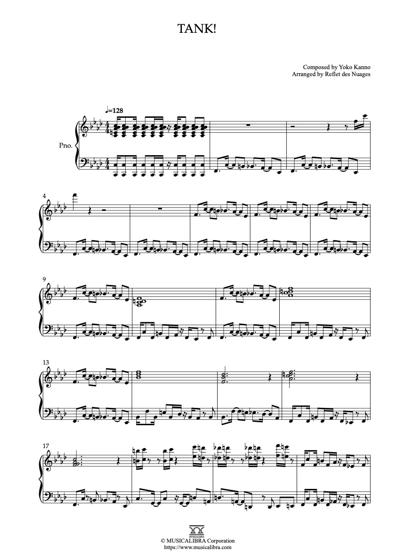 카우보이 비밥 Tank! 피아노 편곡 악보