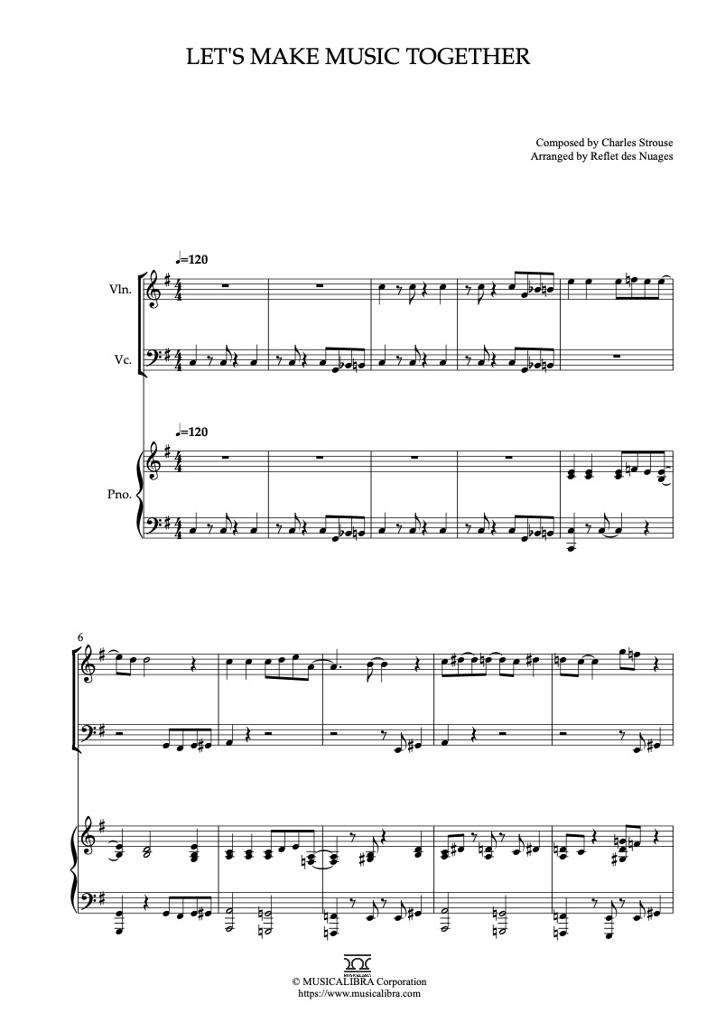 Partitura de All Dogs Go to Heaven Let's Make Music Together arreglada para trío de violín, violonchelo y piano