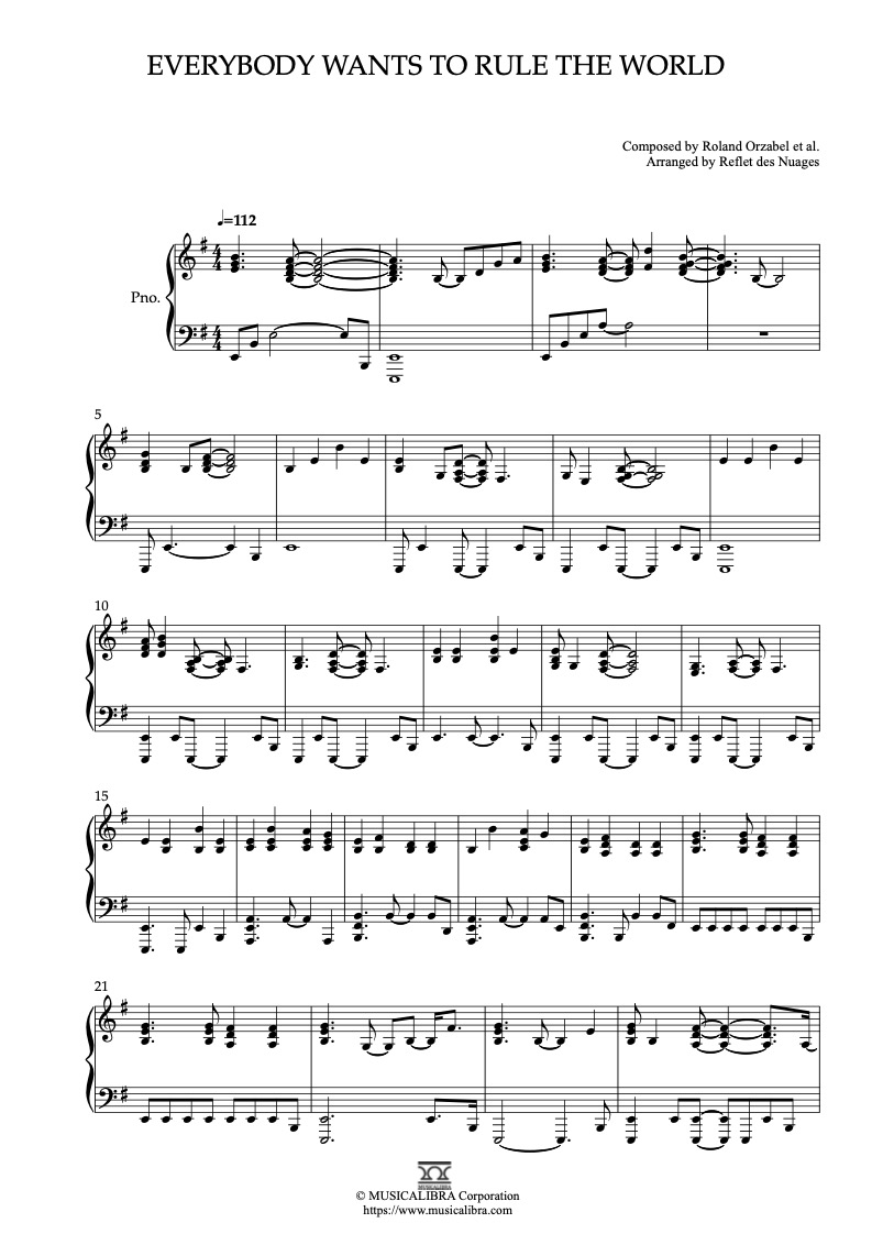 Tears for Fears Everybody Wants to Rule the World 钢琴 独奏 乐谱