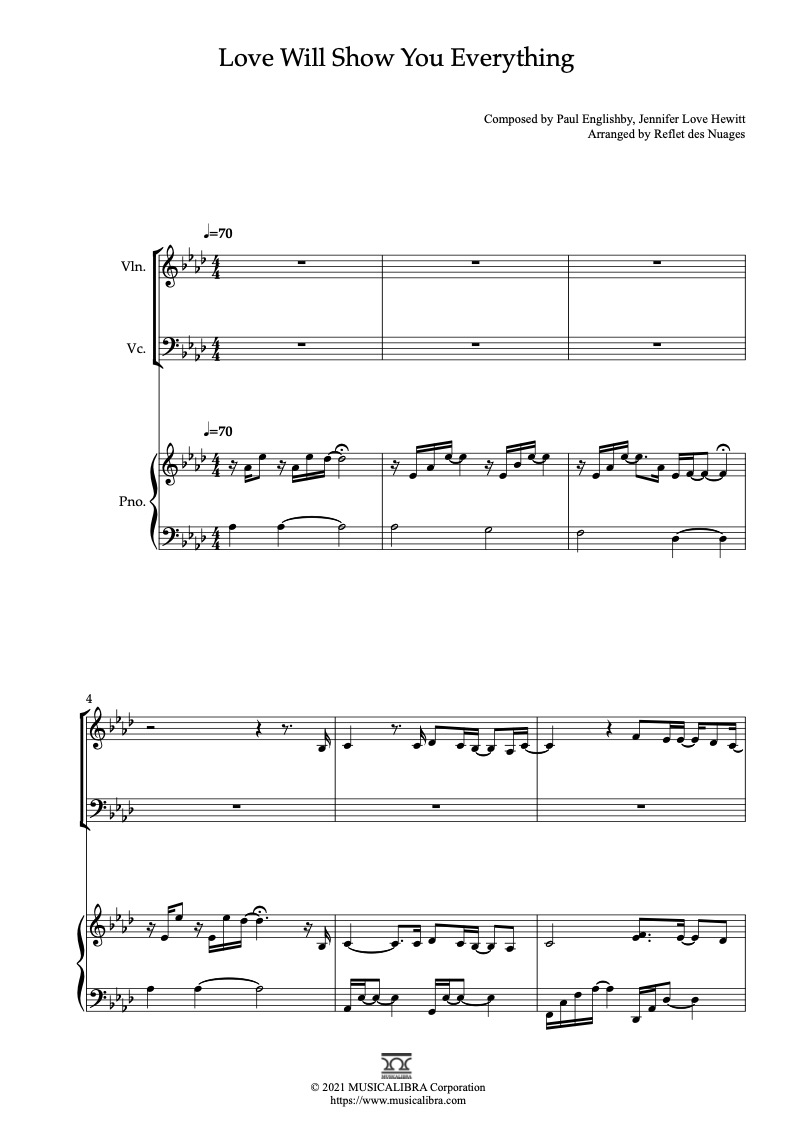 Love Will Show You Everything 三重奏 乐谱 - 小提琴, 大提琴, 钢琴