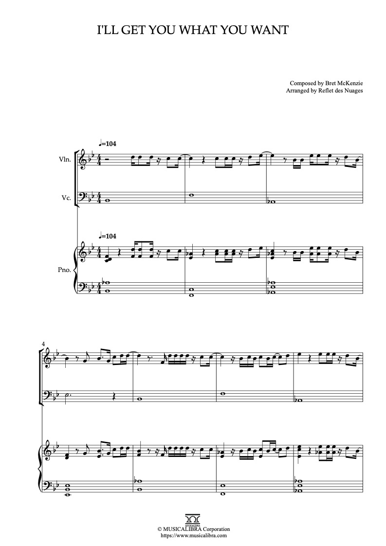 Sheet music of The Muppets I'll Get You What You Want arranged for violin, cello and piano trio chamber ensemble preview page 1