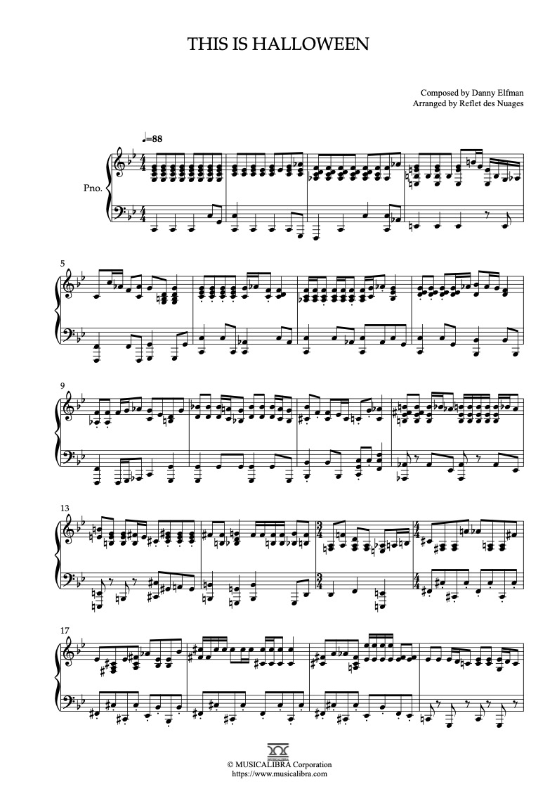 Partitura de The Night Before Christmas Theme This Is Halloween arreglada para piano solo