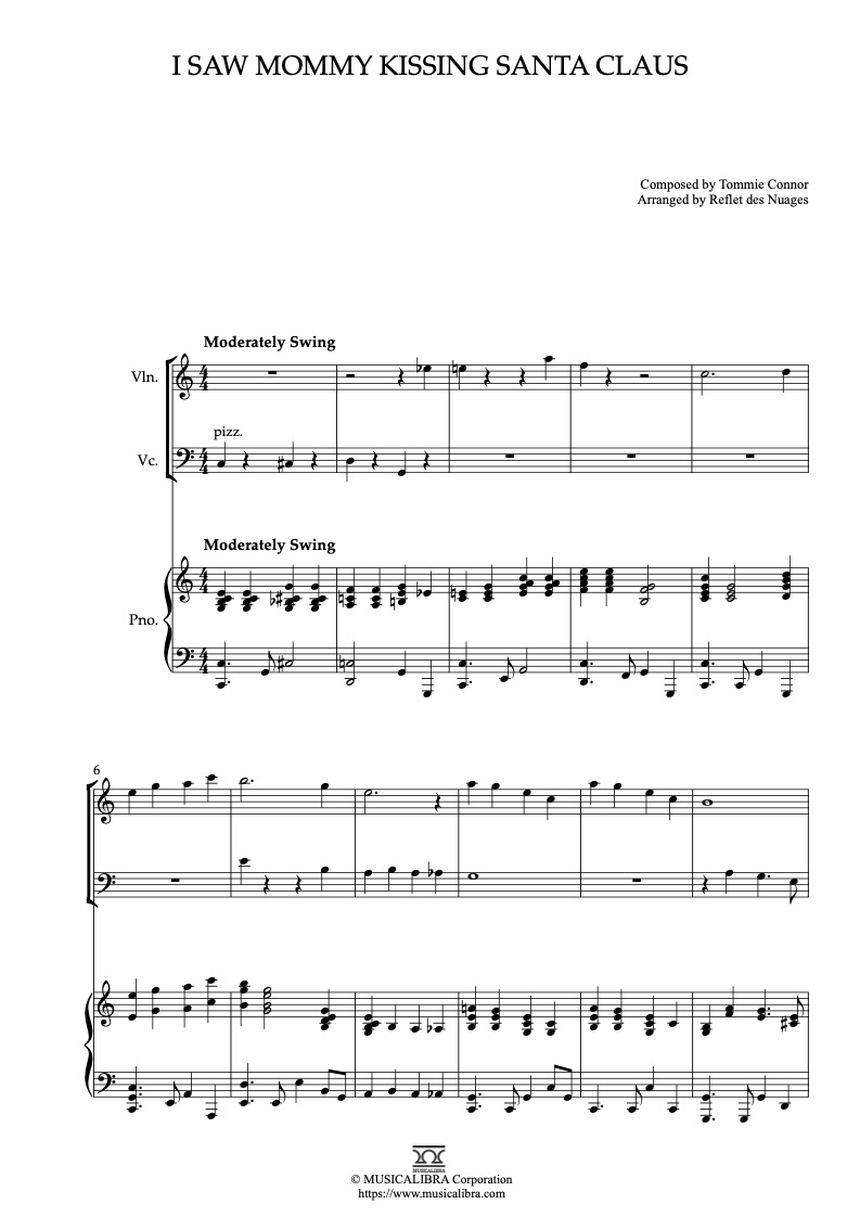 Partitura de The Jackson 5 I Saw Mommy Kissing Santa Claus arreglada para trío de violín, violonchelo y piano