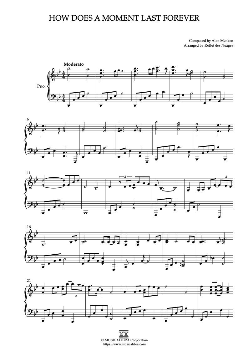Beauty and the Beast Theme How Does a Moment Last Forever 钢琴 独奏 乐谱