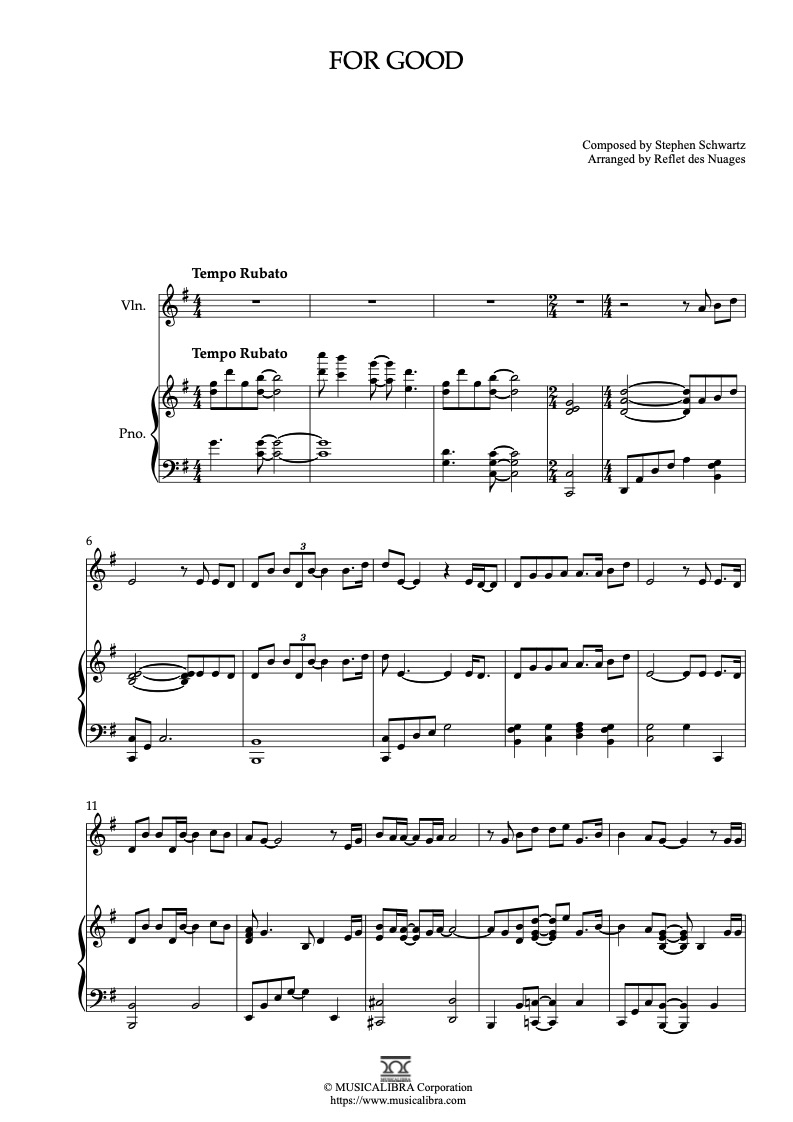 Wicked Themes For Good 二重奏 乐谱 - 小提琴, 钢琴