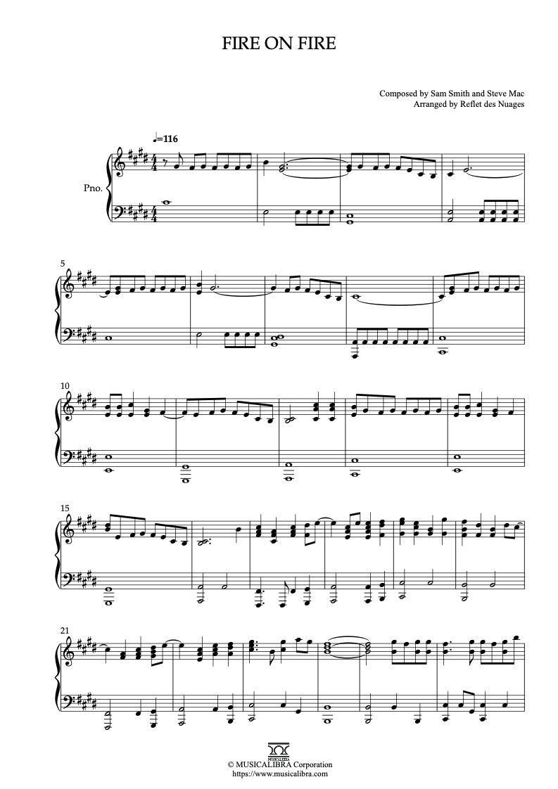 Partitura de Watership Down Fire on Fire arreglada para piano solo