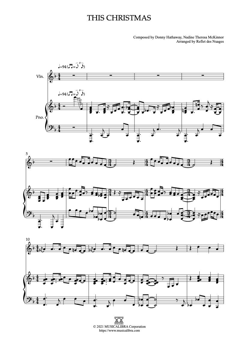 Partitura de Donny Hathaway This Christmas arreglada para dueto de violín y piano