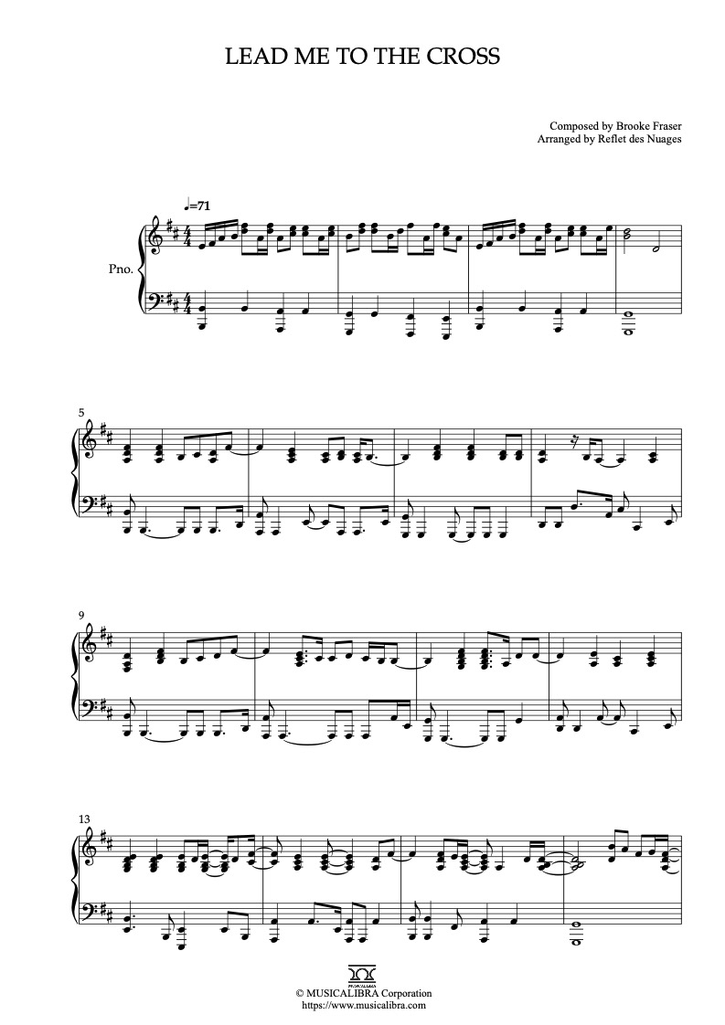 Sheet music of Lead Me to the Cross arranged for piano solo preview page 1