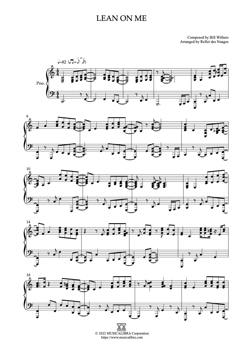 Partitura de Lean on Me arreglada para piano solo