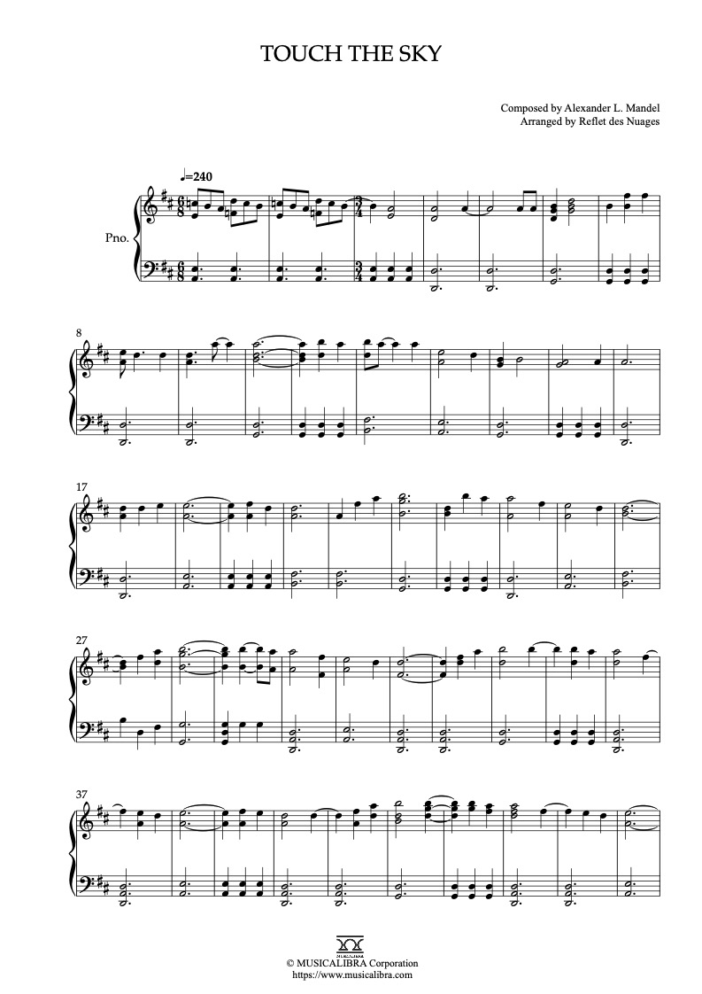 Sheet music of Brave Touch the Sky arranged for piano solo preview page 1