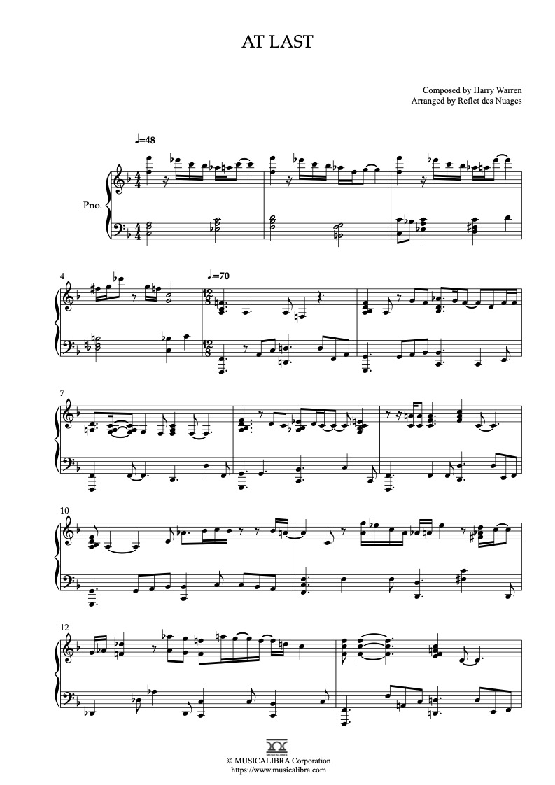 Partitura de Etta James At Last arreglada para piano solo